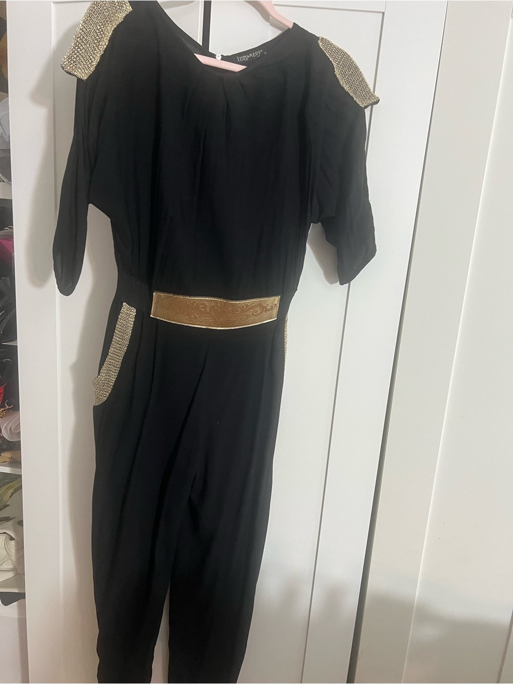 Black Jumpsuit with Gold Trim - Classic Women's Jumpsuit
